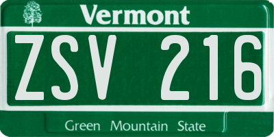 VT license plate ZSV216
