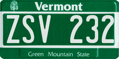 VT license plate ZSV232