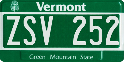 VT license plate ZSV252