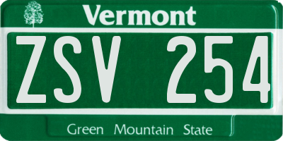 VT license plate ZSV254