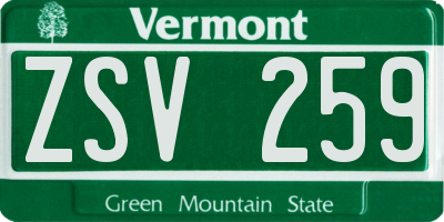 VT license plate ZSV259