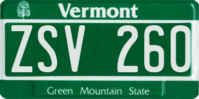 VT license plate ZSV260