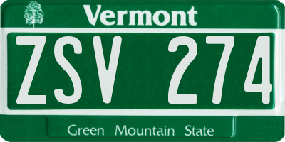 VT license plate ZSV274