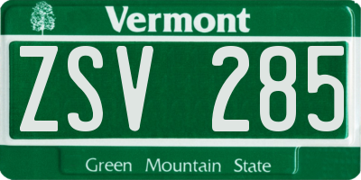 VT license plate ZSV285