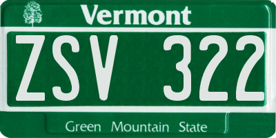 VT license plate ZSV322