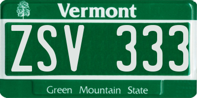 VT license plate ZSV333