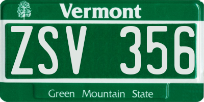 VT license plate ZSV356