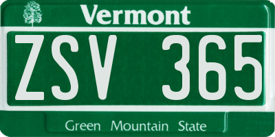 VT license plate ZSV365