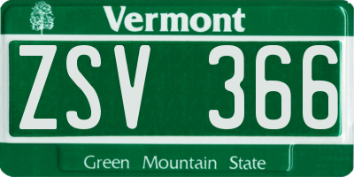 VT license plate ZSV366