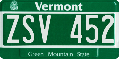 VT license plate ZSV452