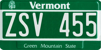 VT license plate ZSV455