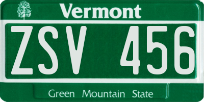 VT license plate ZSV456