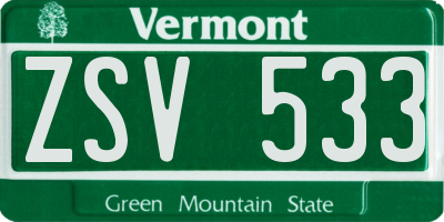 VT license plate ZSV533