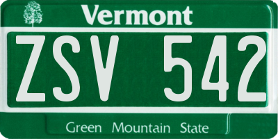 VT license plate ZSV542