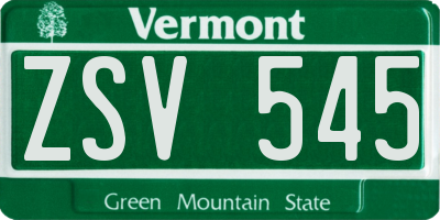 VT license plate ZSV545