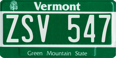VT license plate ZSV547