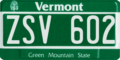 VT license plate ZSV602