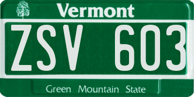 VT license plate ZSV603