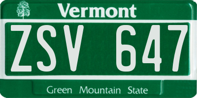 VT license plate ZSV647