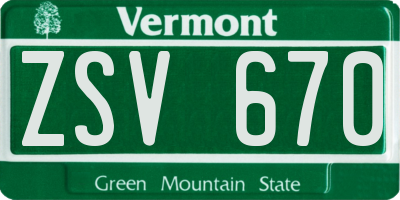 VT license plate ZSV670