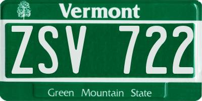 VT license plate ZSV722