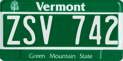 VT license plate ZSV742