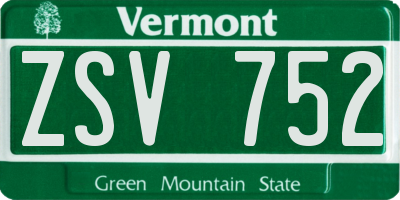 VT license plate ZSV752