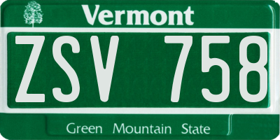 VT license plate ZSV758