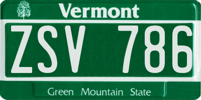 VT license plate ZSV786
