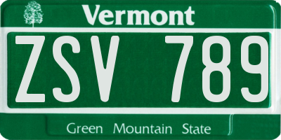 VT license plate ZSV789