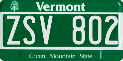 VT license plate ZSV802
