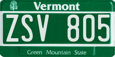 VT license plate ZSV805