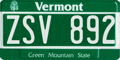VT license plate ZSV892