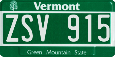 VT license plate ZSV915