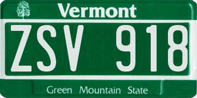 VT license plate ZSV918
