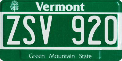 VT license plate ZSV920