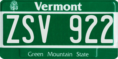 VT license plate ZSV922