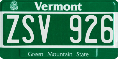 VT license plate ZSV926