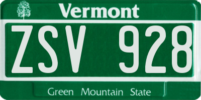 VT license plate ZSV928