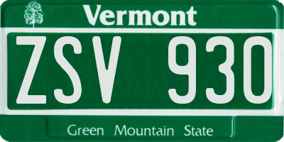 VT license plate ZSV930