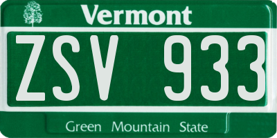 VT license plate ZSV933