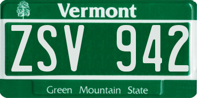 VT license plate ZSV942