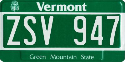 VT license plate ZSV947