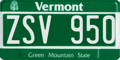 VT license plate ZSV950