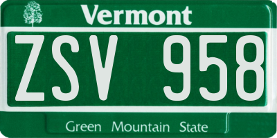 VT license plate ZSV958