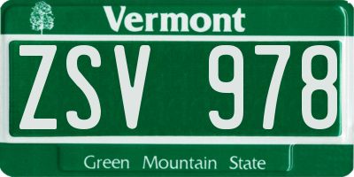VT license plate ZSV978