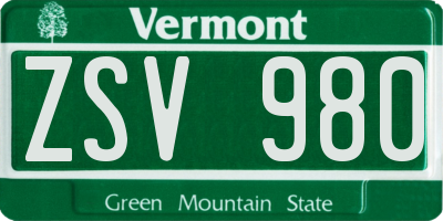 VT license plate ZSV980