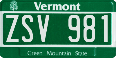 VT license plate ZSV981