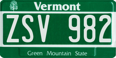 VT license plate ZSV982