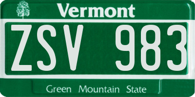 VT license plate ZSV983